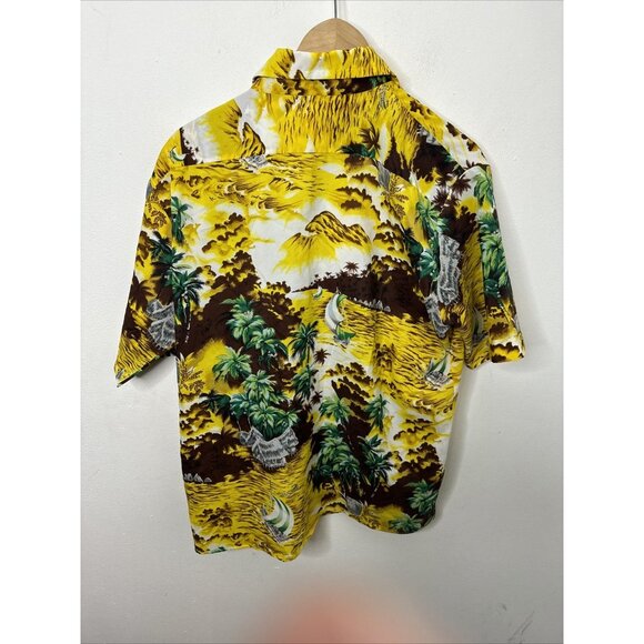 Vintage 70s Woolcrest Men L Disco Hawaiian Shirt Yellow Hipster - Picture 7 of 7